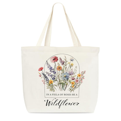Floral Tote Bag, Spring Canvas Bag For Women, Wildflower, 16.55" x 13.7", Reusable Grocery Shoulder Bag, Gift For Women, Adults