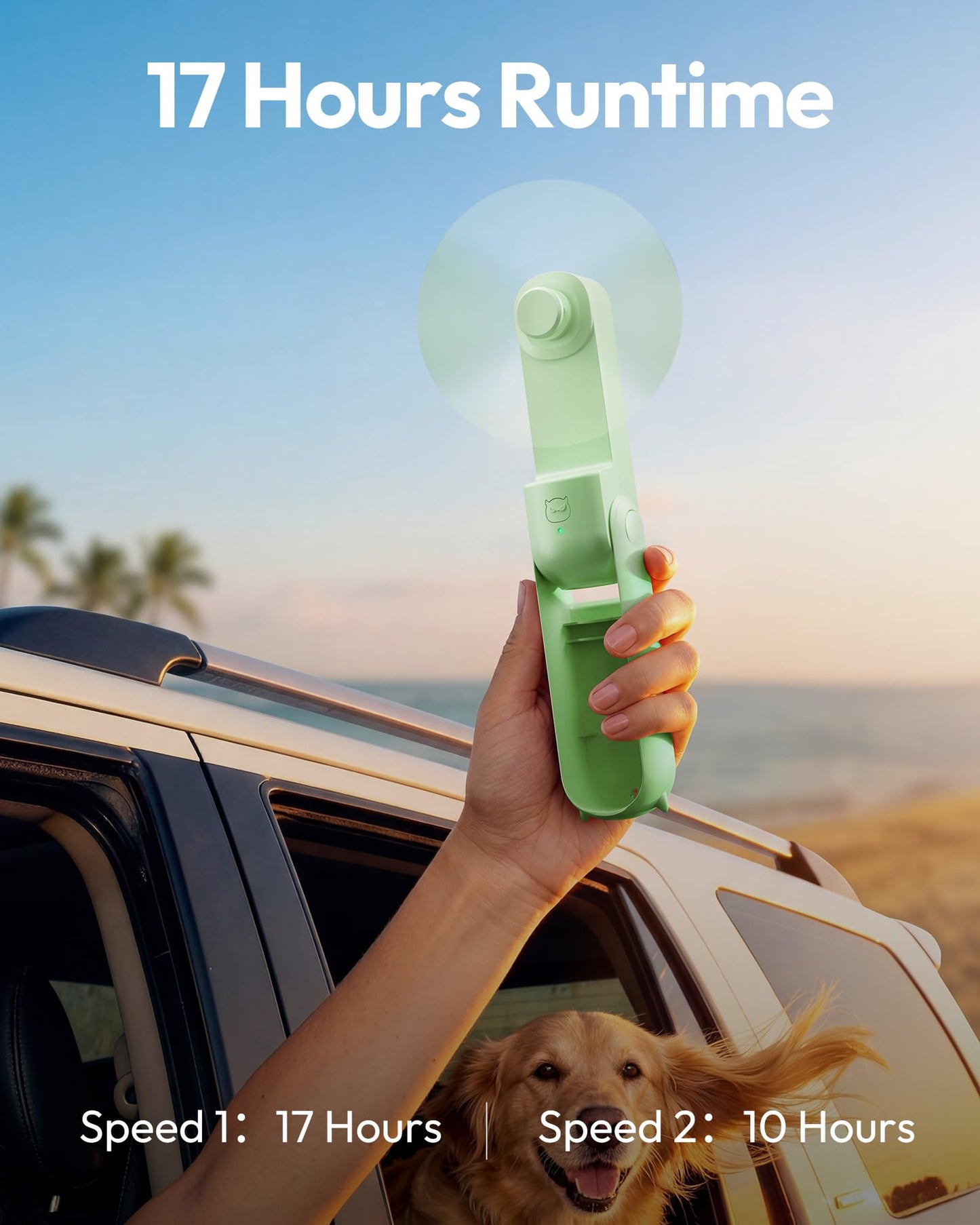 Gaiatop Portable Handheld Fan, 3 in 1 Mini Fan Handheld , Foldable Personal Fans Pocket Design, USB Travel Fans Portable, Lash Trip Summer Essential Cute Gifts for Women Girl, Green