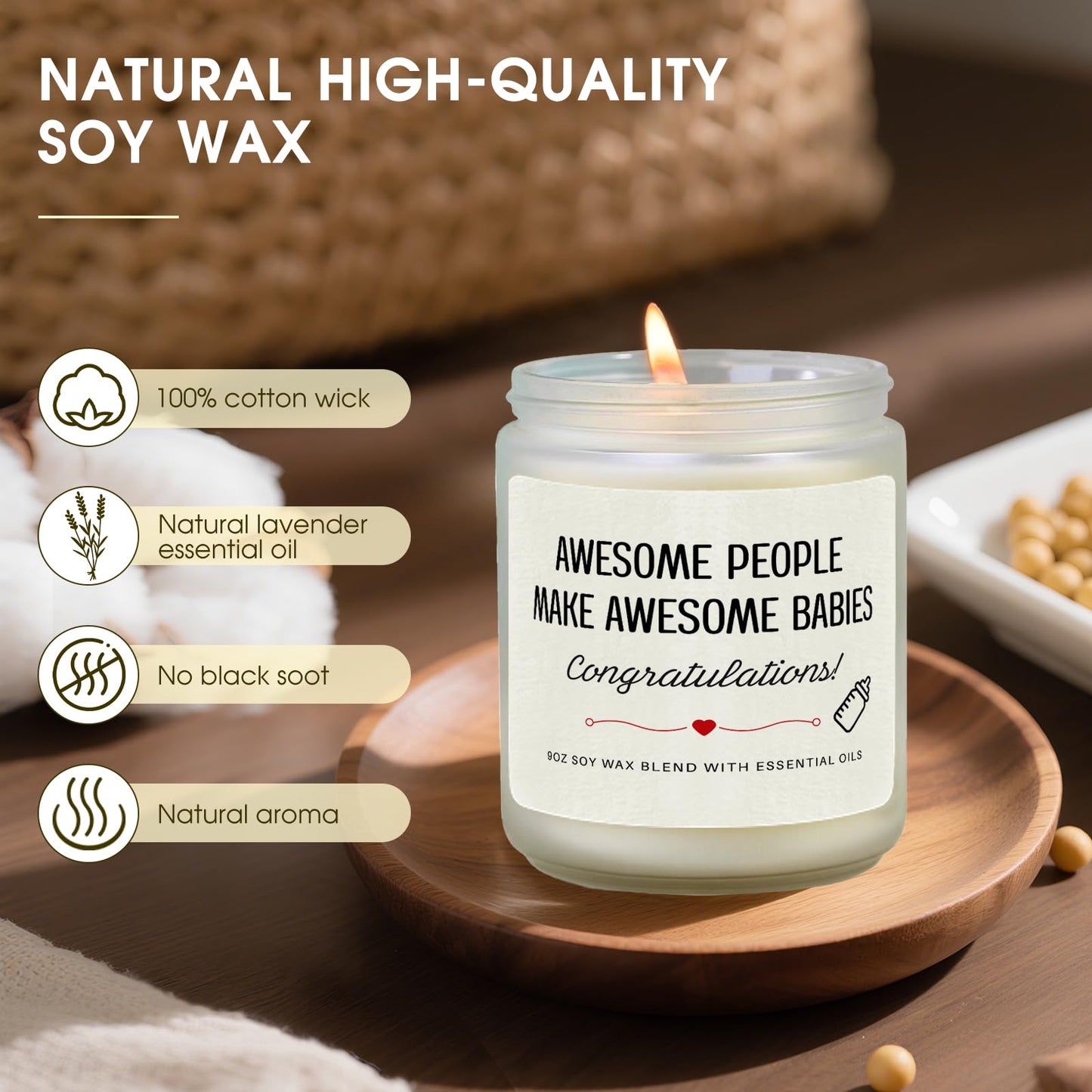 New Parents Gifts for Couples, Gender Reveal Gifts, Baby Shower Candle Gift for Mom, Lavender Scented Soy Wax Candle- Gift for New Mom, Dad, Pregnancy Women