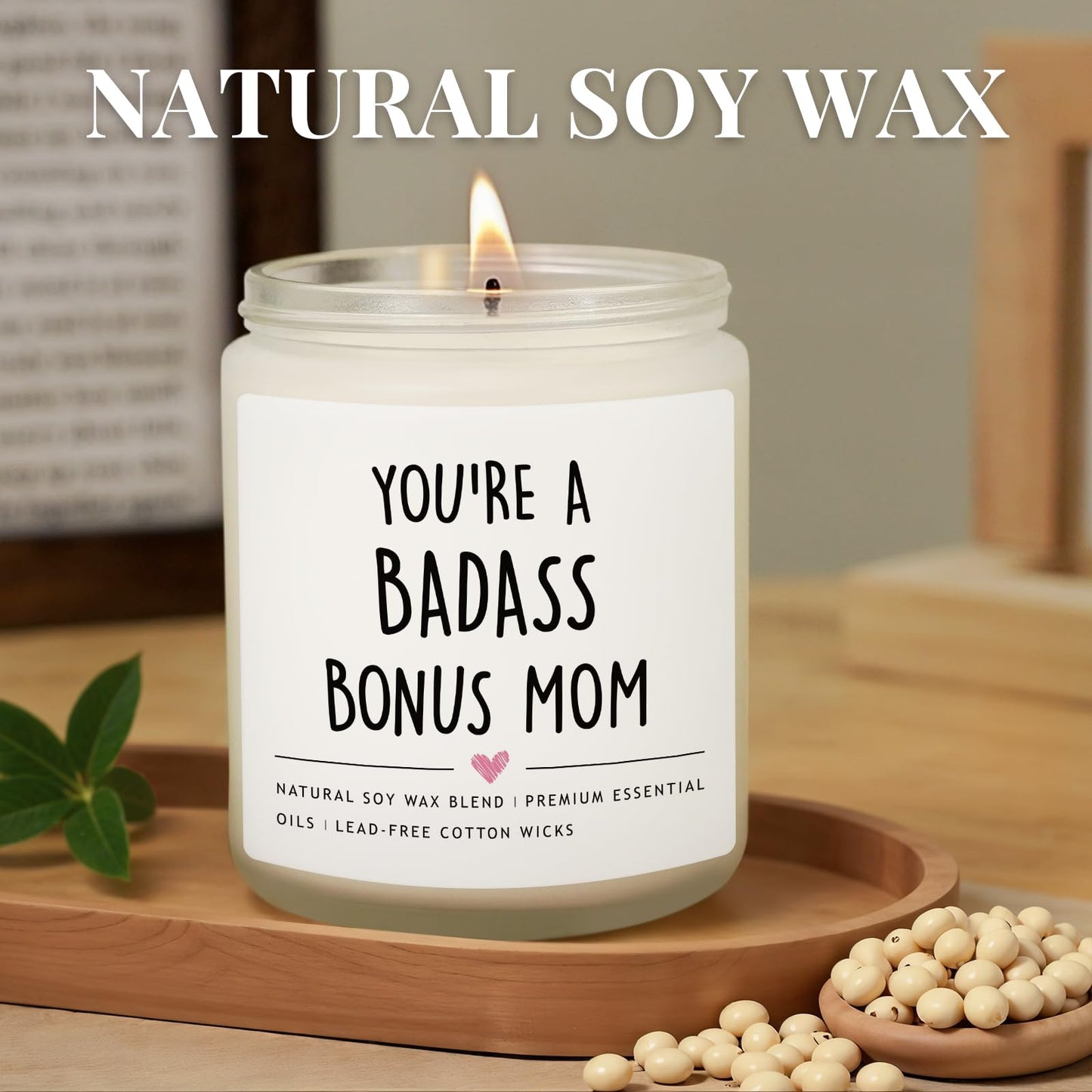 Bonus Mom Gifts from Daughter Son, Mothers Day Gifts for Stepmother, Badass Jar Candle Gift for Stepmom, Birthday Thanksgiving Day Christmas Gift for Stepmom, Adopted Moms, Second Moms