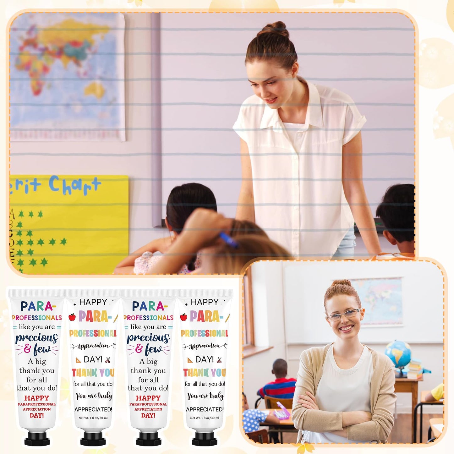 Loopeer 24 Pcs Teacher Appreciation Paraprofessional Day Gifts Bulk Double-sided Hand Cream Travel Size Paraprofessional Gift for Coworker Administrative Assistant Volunteer