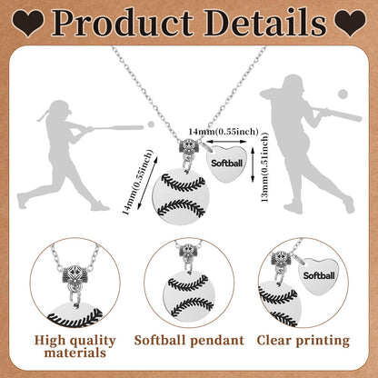 Landical 12 Set Baseball Football Softball Necklace Team Gift Bulk Sport Team Necklace for Women Sport Lovers Party Favors Inspirational Jewelry Pendant with Card and Opp Bags