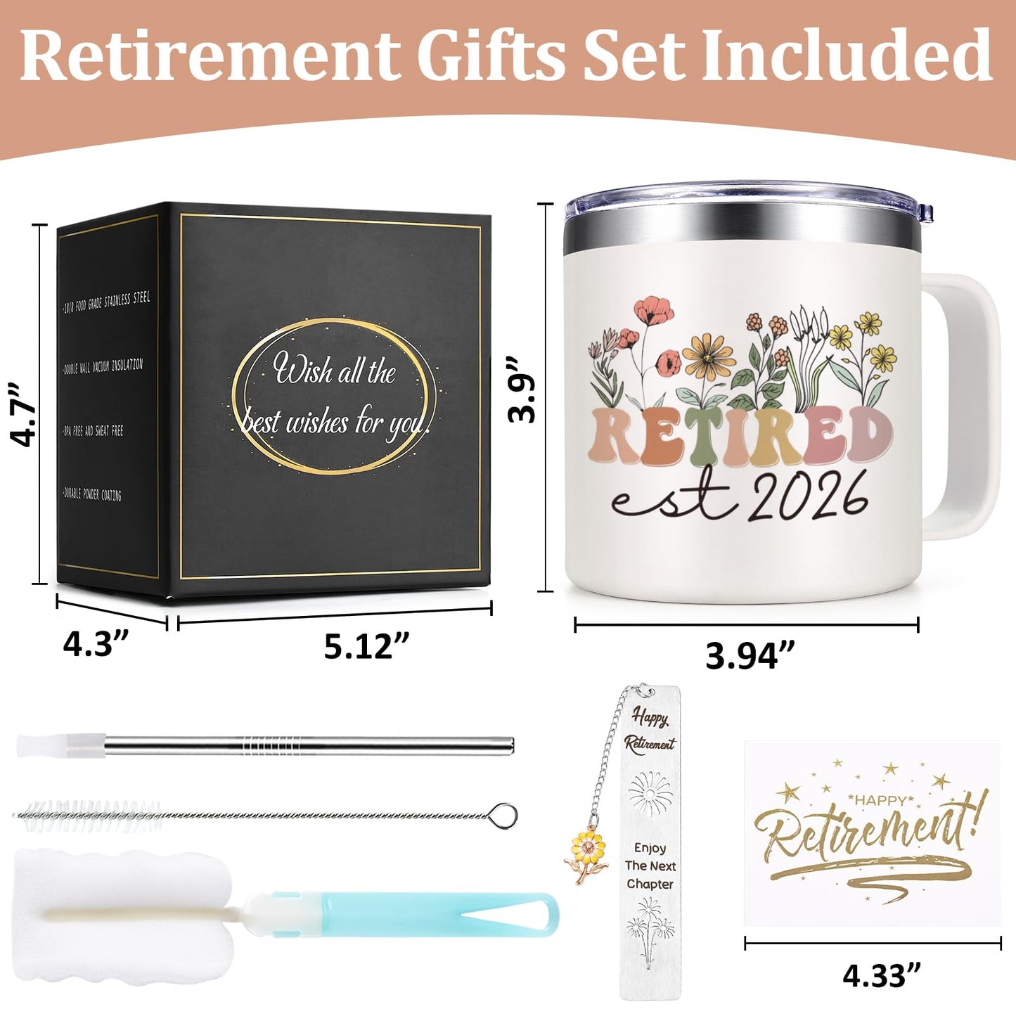 Lifecapido Retirement Gift for Woman, Retirement Gifts for Women 2026, 14oz Insulated Coffee Mug with Bookmark, Retired Birthday Gifts for Women Mom Grandma Teacher Nurse Coworkers