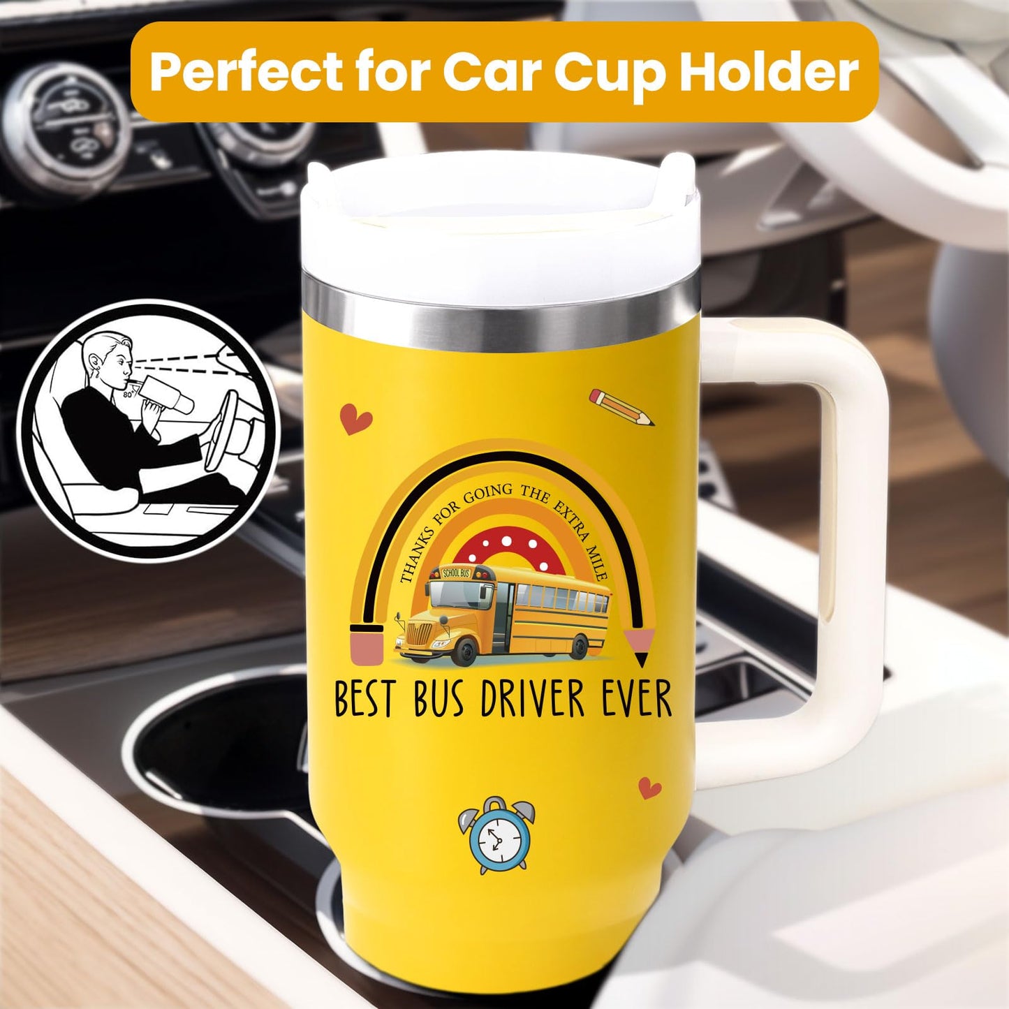 Lifecapido Bus Driver Appreciation Gifts, Best Bus Driver Ever 40oz Tumbler with Greeting Card, Bus Driver Gifts Thank You Gifts Birthday Gifts Christmas Gifts for Bus Driver School Bus Driver, Yellow