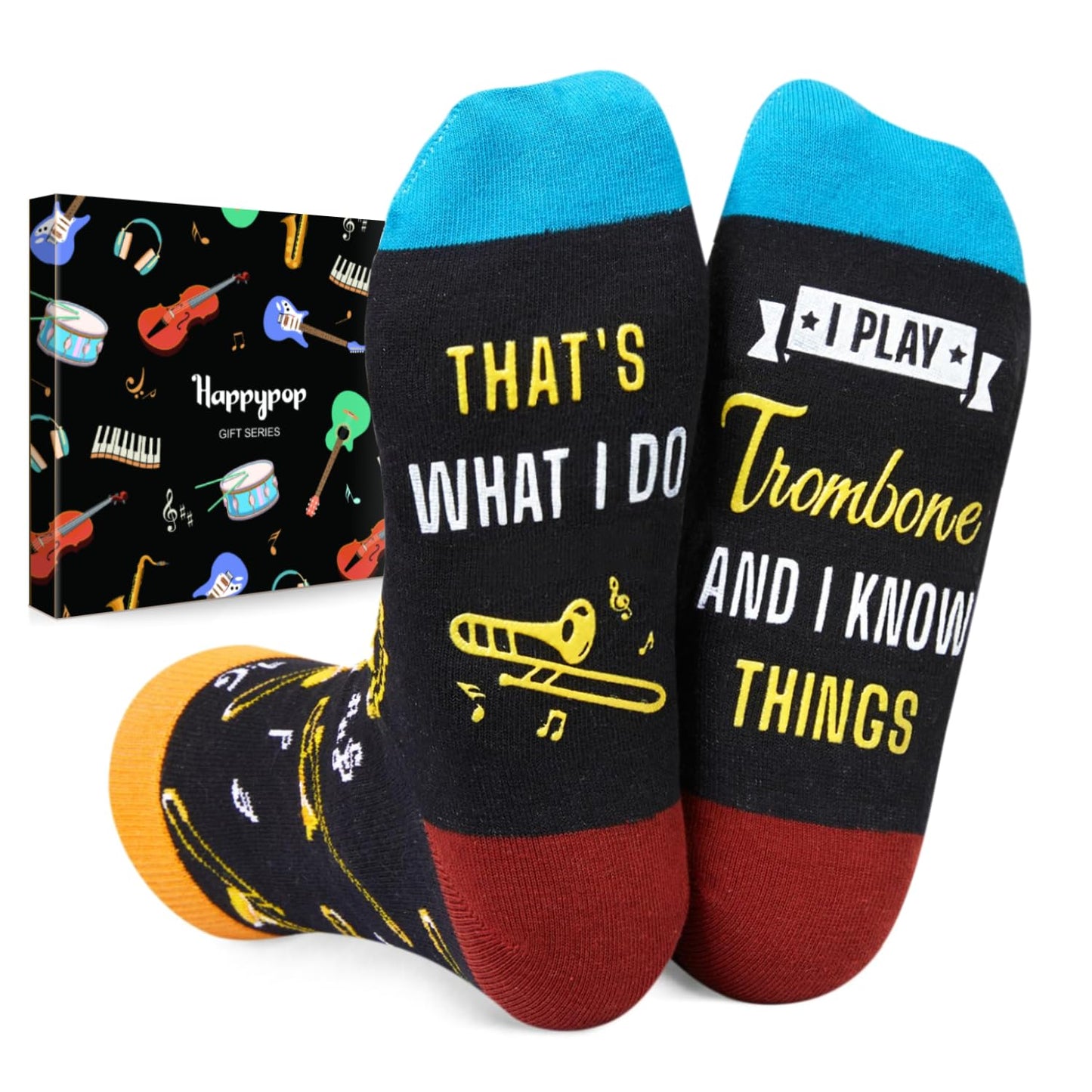 HAPPYPOP Music Gifts for Men Women - Trombone & Bass Gifts, Piano Guitar Socks