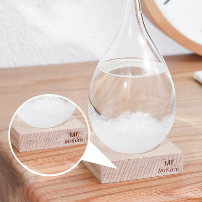 Storm Glass Crystal Weather Forecast Bottle with Wooden Base, Decorative Drop-Shaped Glass Bottle Christmas Decoration for Home and Office Christmas Gift