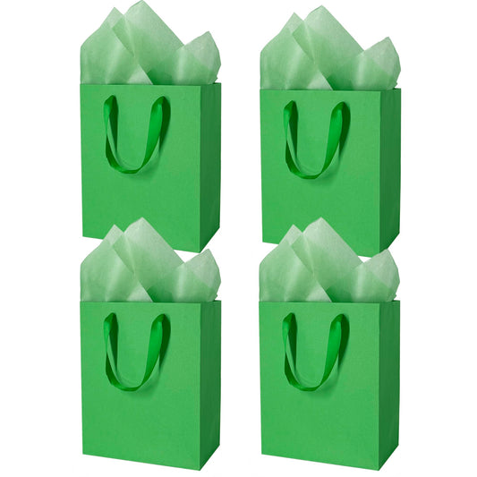MOXARYSU 4 Pcs Medium Green Gift Bags: 8x5x10 Inches Gift bags With Handles Party Favor Bags With 8 Tissue Paper For Party,Birthday,Baby Shower,Wedding（Green）