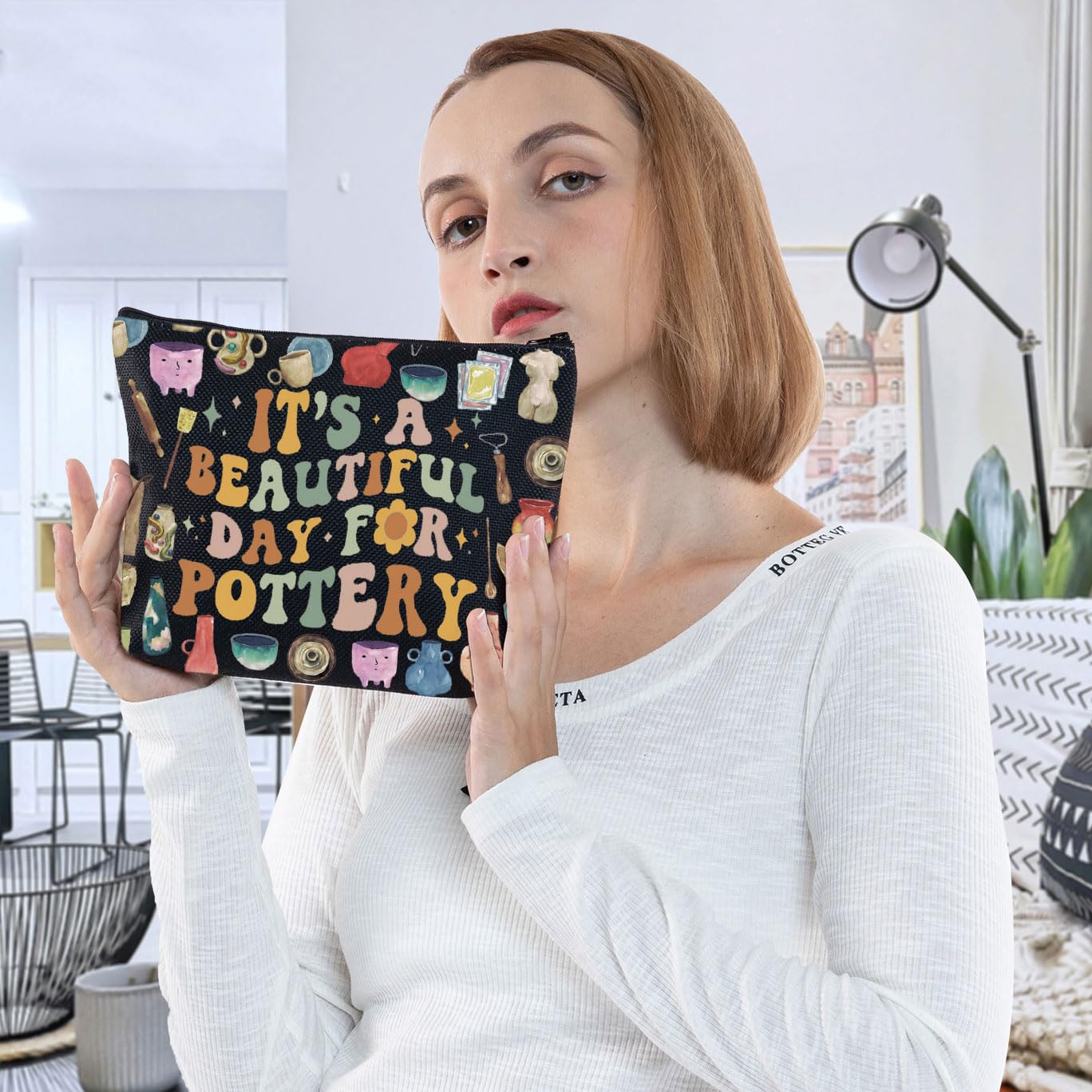G2TUP Pottery Artist Makeup Bag Pottery Lover Gift It's Beautiful Day For Pottery Zipper Pouch Bag Ceramic Artist Merch (Beautiful Day For Pottery)