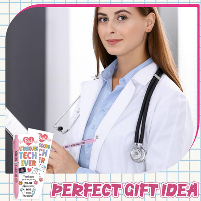 Gueevin 36 Sets Sonographer Gifts Set 12 Designs Ultrasound Themed Pen with Matching Themed Thank You Cards for Ultrasound Tech Week Sonography Student Graduation Radiology Nurse Appreciation