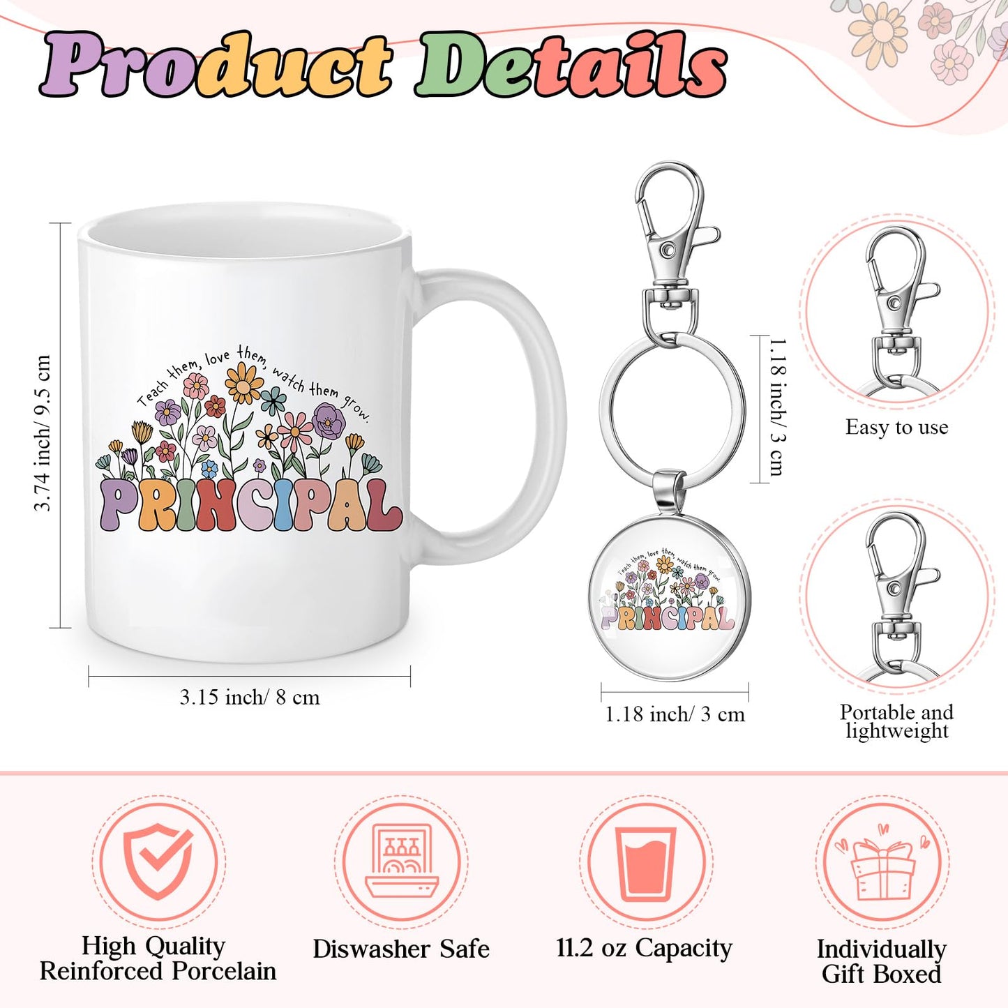 Havawish 3 Pcs Principal Appreciation Gift Set for Women School Principal Gift Makeup Bag Cosmetic Bag 11 oz Ceramic Coffee Mug and Keychain for Assistant Principals Graduation End of The Year