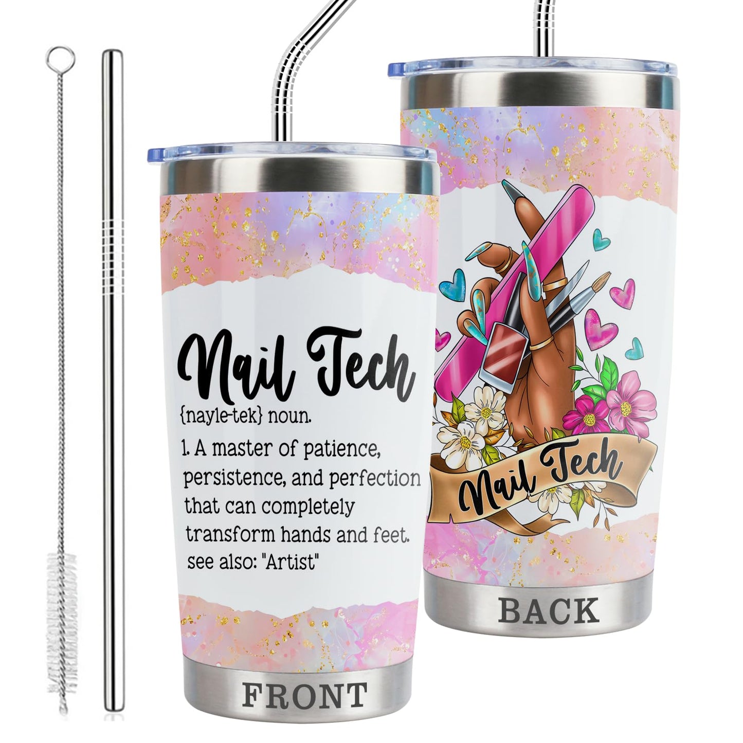Nail Tech Gift Nail Artist Technician Manicurist 20oz Stainless Steel Insulated Tumbler with Lid and Straw Cosmetologist Beauty Salon Gift (Tum-Nail Tech Definition)