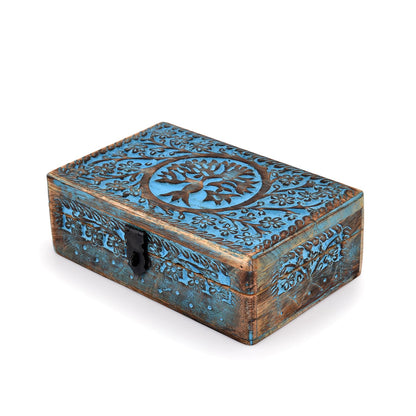 |Wooden Jewelry Box, Tarot Box, Celestial Home Decor, Witch Box, Tree of Life, Trinket Box |Size- 8" x 5" x 2.5",| Decorative Storage Bin
