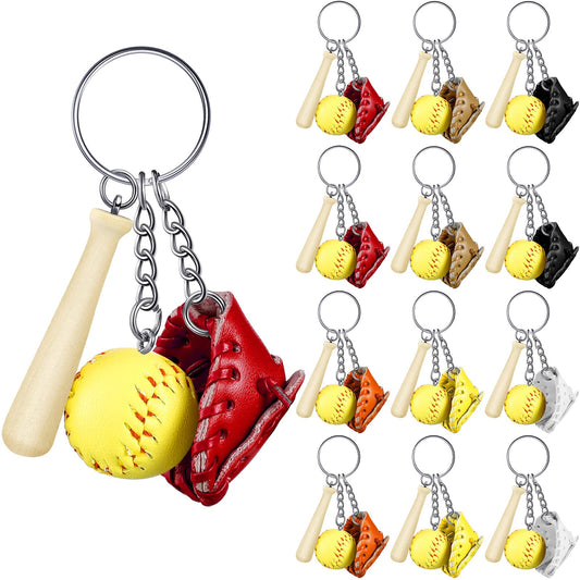 Junkin Softball Keychain Gifts Mini Wooden Bat Keyring for Girls Team Gifts Bulk Softball Accessories Sports Party Favors(12 Pieces)