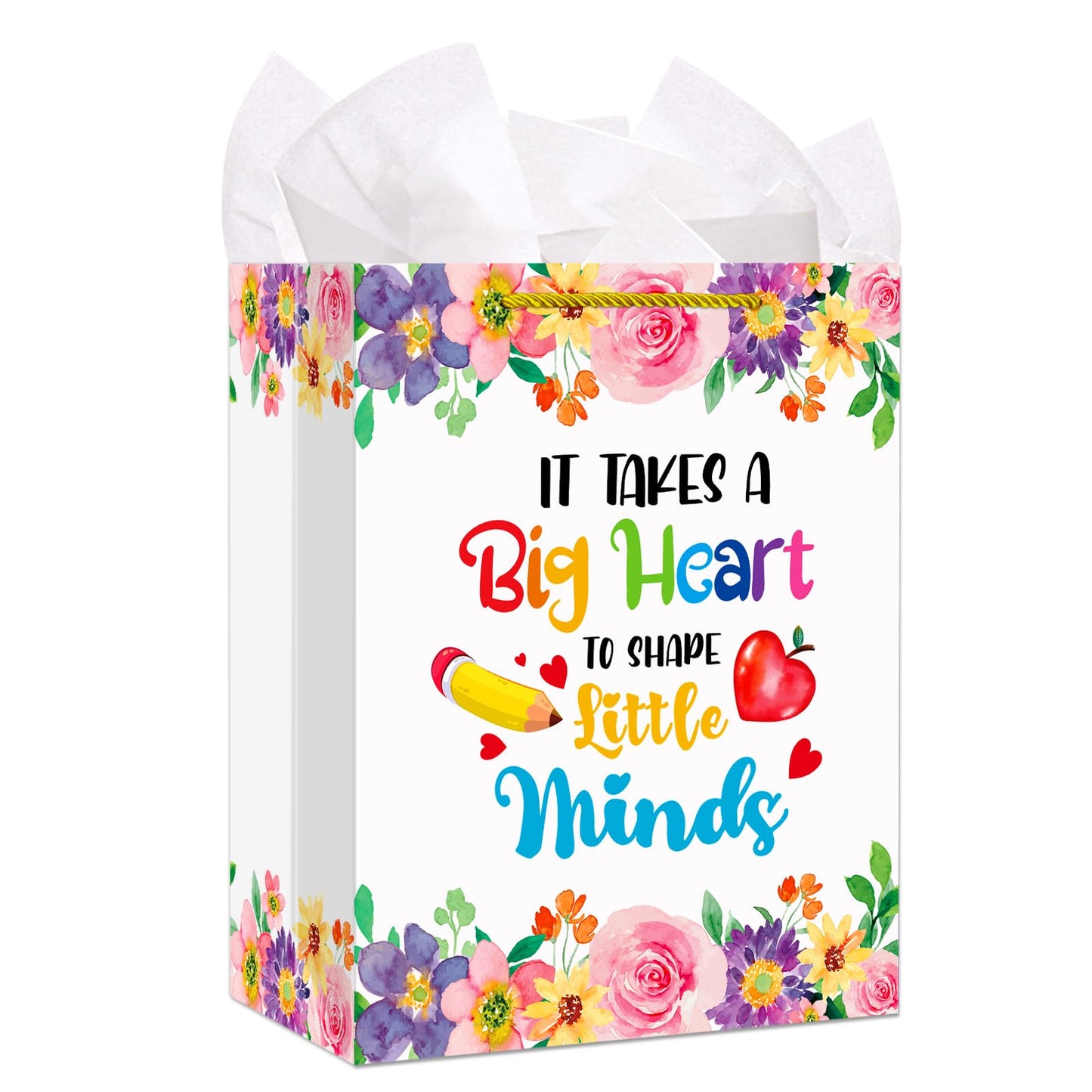 WhatSign Teacher Appreciation Gift Bags - 11.5" Teacher Retirement Gift Bag with Handle Thank You Teachers End of Year Teachers Gifts Wrap Bags with Tissue Paper