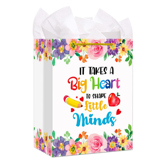 WhatSign Teacher Appreciation Gift Bags - 11.5" Teacher Retirement Gift Bag with Handle Thank You Teachers End of Year Teachers Gifts Wrap Bags with Tissue Paper