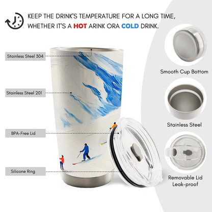 Winter Skiing Skier 20oz Travel Coffee Mug Tumbler, Christmas Ski Skiing Gifts for Skiers Men Women, Winter Skier Gifts, Skiing Christmas Water Stainless Steel Tumbler with Lid and Straw