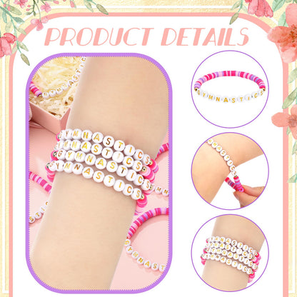Huquary 24 Pcs Gymnastics Bracelets Gifts Gymnastics Party Favor Bulk Gymnast Clay Beaded Bracelets Sports Team Jewelry for Women Sport Team Fan Gymnast Birthday Party Favors