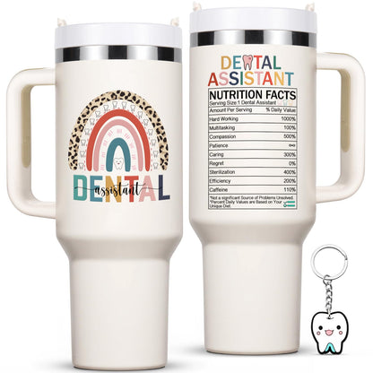 Lifecapido Dental Assistant Appreciation Gifts, Dental Assistant 40oz Tumbler with Keychain and Stickers, Dental Assistant Gifts, Birthday Gifts Christmas Gifts for Dental Assistant Coworkers, Creamy