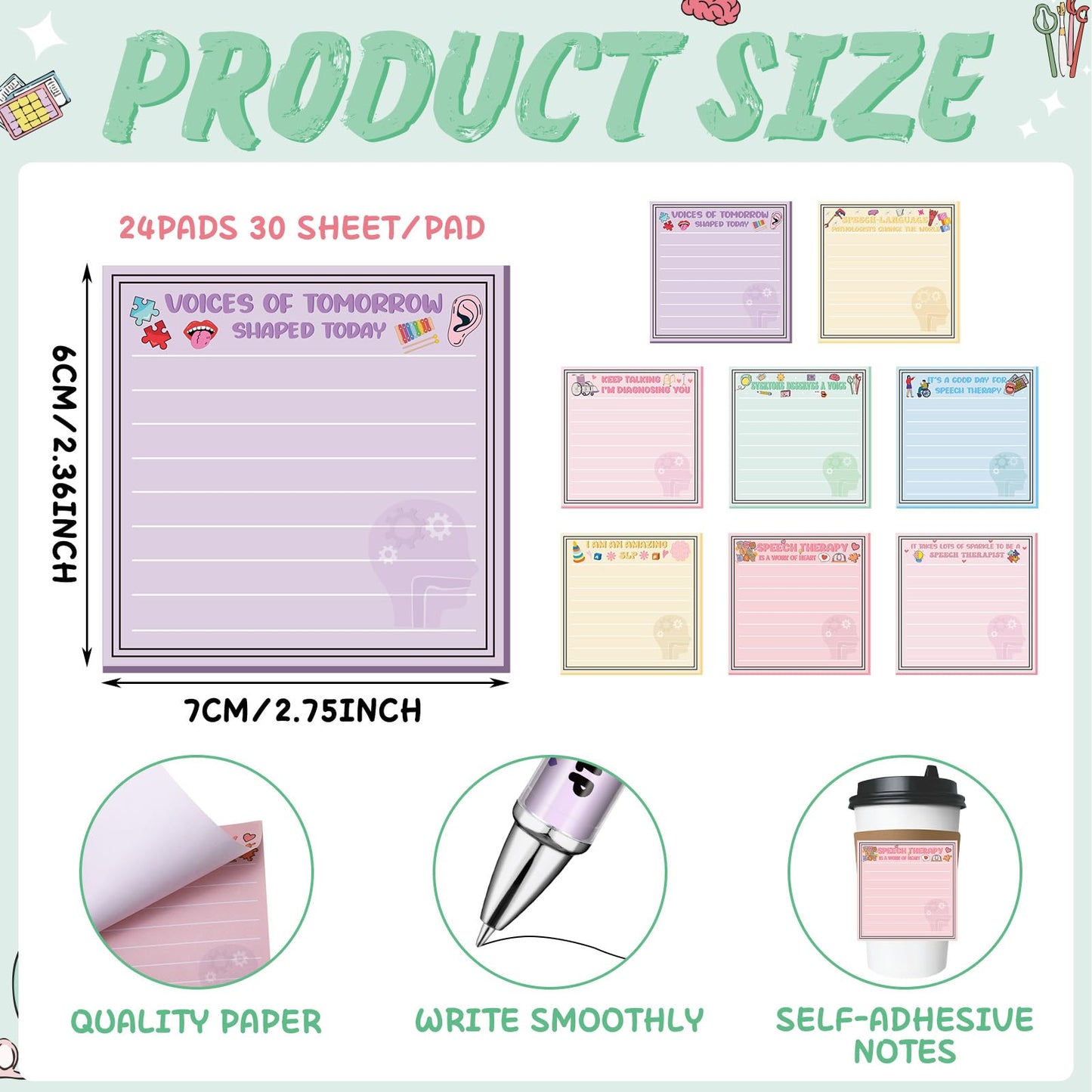 24 Sets Speech Language Pathologist Gifts Include Slp Appreciation Week Ballpoint Pens and Sticky Notes Speech Therapist Appreciation Gifts for Coworkers Accessories Office School Supplies