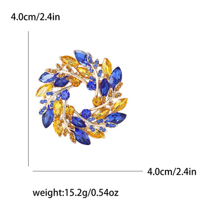 Fashionable Rhinestone Wreath Brooch for Women Ukrainian Blue and Yellow Wheat Ear Brooch Dress Suit Pin Accessories Party Banquet Gift