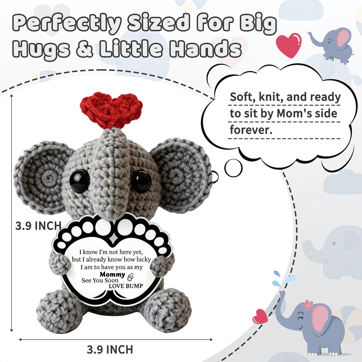 New Mom Gifts First Time Mom to Be Pregnant Expecting Mommy Birthday Gifts for Handmade Cozy Crochet Elephant Best Cute Present Boy Girl Moms Mama from Husband Baby Shower Essentials