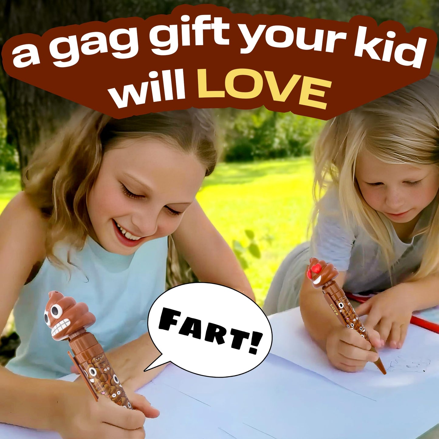 Farting Poop Pen with 7 Funny Fart Sounds - Silly Novelty Gag Gift for Boys & Girls Ages 8-12, Funny Gifts for Kids & Teens, Great Birthday Gift Ideas, Poop Pen That Actually Farts (Classic)