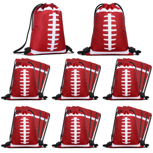 24 Pieces Football Bags Large Football Gift Bags 10 x 12 Inch Sports Party Favors Drawstring Backpacks, Premium Polyester Themed Goodie Bag for Super Bowl Birthday Celebration Supplies