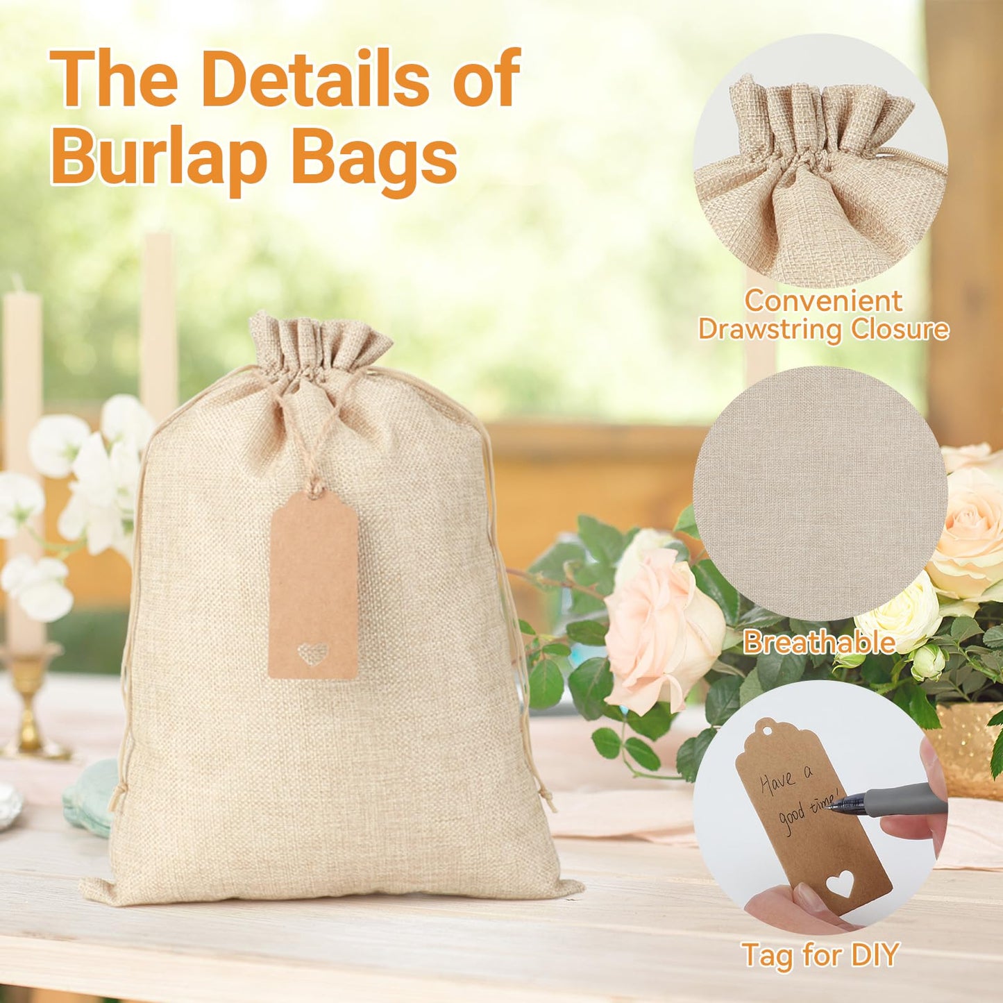 Burlap Bags with Drawstring - 10Pcs 10x14 Gift Sacks for Wrapping Memorial Day Favors, Clothes, Breads, For Birthday, Wedding, DIY, Household Use