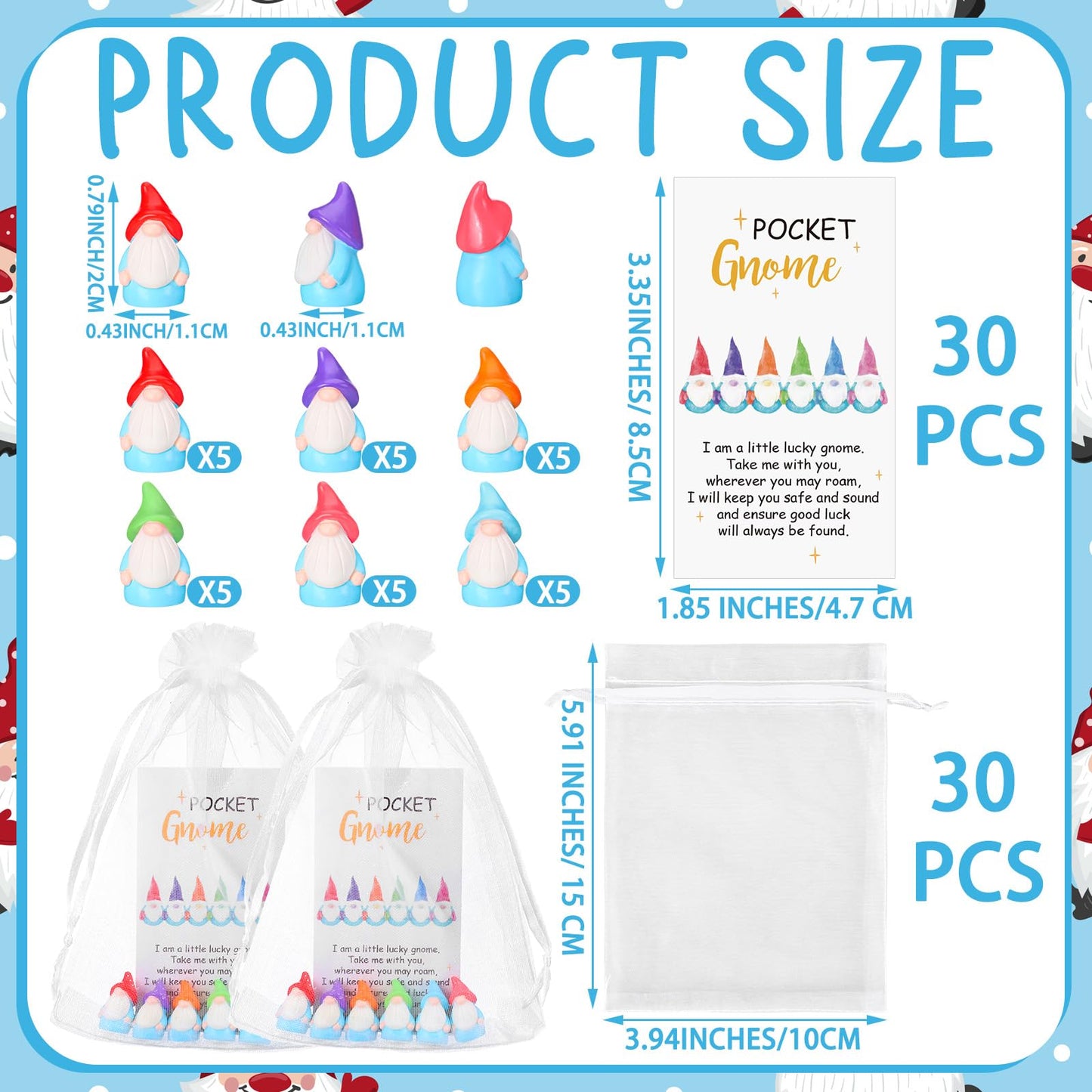 Silipull 30 sets Good Luck Gifts Bulk - Mini Resin Gnome Charms with Story Cards & Organza Bags - Teacher Appreciation Gifts Graduation Party Favors Pocket Tokens for Teacher Nurse Friends Coworkers
