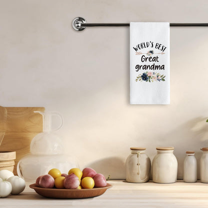 TNUW Best Great Grandma Kitchen Towel 16″×24″, World’s Best Floral Soft and Absorbent Tea Towel for Kitchen, Birthday Christmas Thanksgiving Gift for Great Grandma