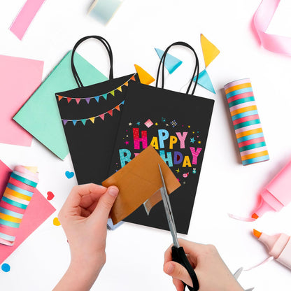 MESHA Black Gift Bags 5.25x3.75x8 Inch Small Kraft Paper Bags with Handles Bulk,100 Pack for Small Business,Wedding Party Favor