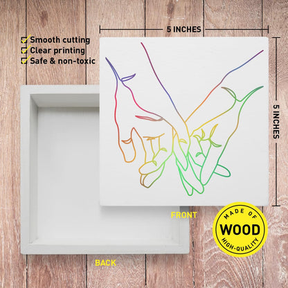 Banlai LGBT Equality Decor Wooden Box Sign, Rainbow Pride Lesbian Gay Queer Room Decor, LGBTQ Home Office Desk Decoration, Holding Hands, LGBT Pride Month Equality Gifts for Men Women