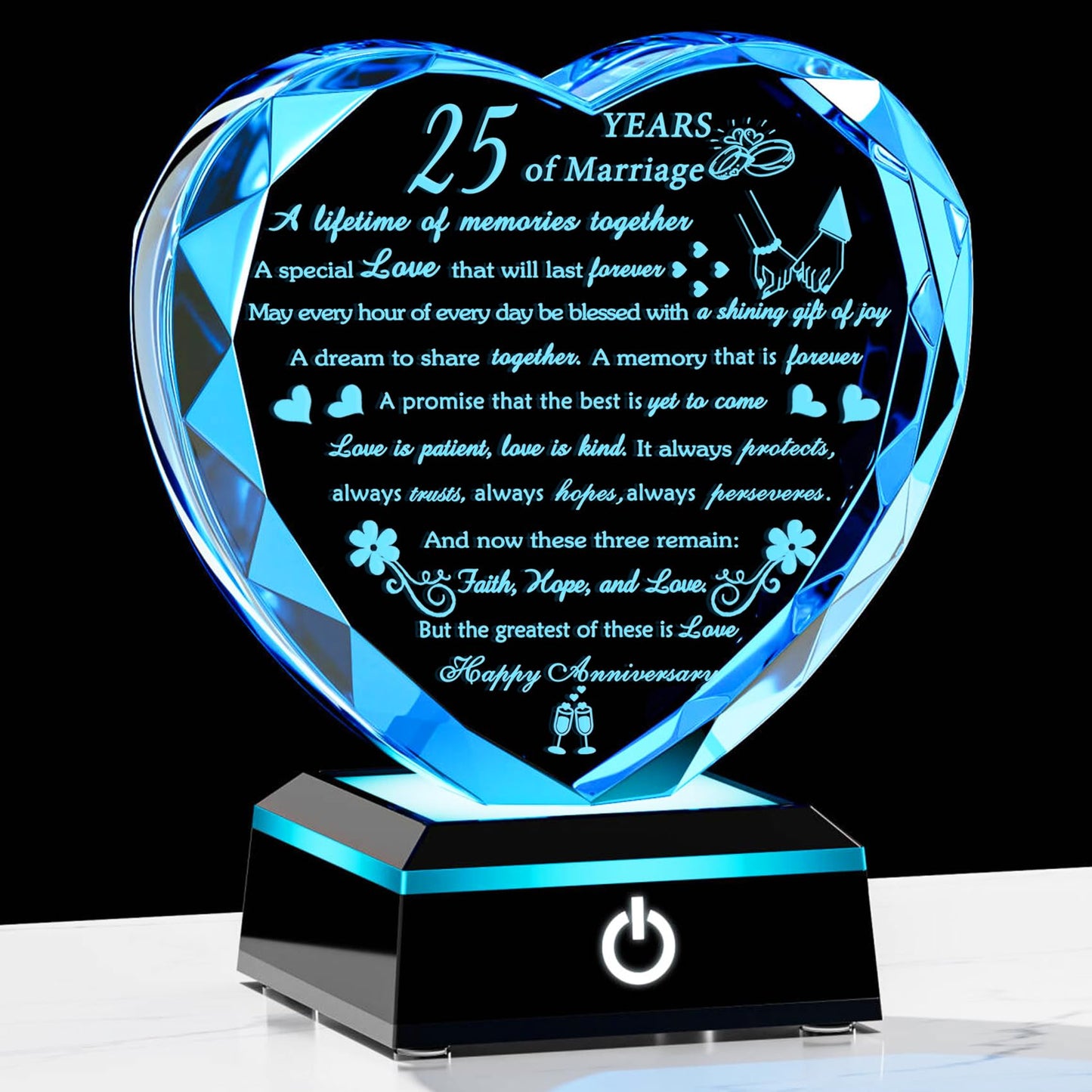 25th Wedding Anniversary Crystal Gifts for Couples Parents, Romantic Heart 25th Anniversary Keepsake Gifts for Her Him, 25 Years of Anniversary Marriage Gifts for Wife Husband