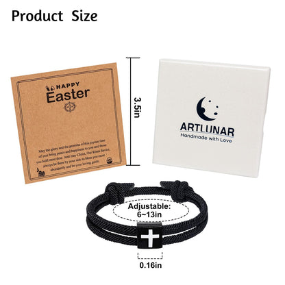 Artlunar Christian Easter Basket Stuffers for Teens Men Women Bible Verse Joshua 1:9 Cross Bracelet Braided Rope Adjustable Bracelet Baptism Confirmation First Communion Gifts