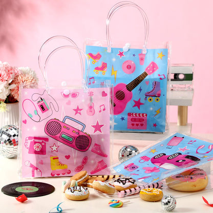 Aliceset 24 Pcs Gift Bags with Handle Clear PVC Candy Treat Goodies Tote Bags for Summer Birthday Party Favor Supplies
