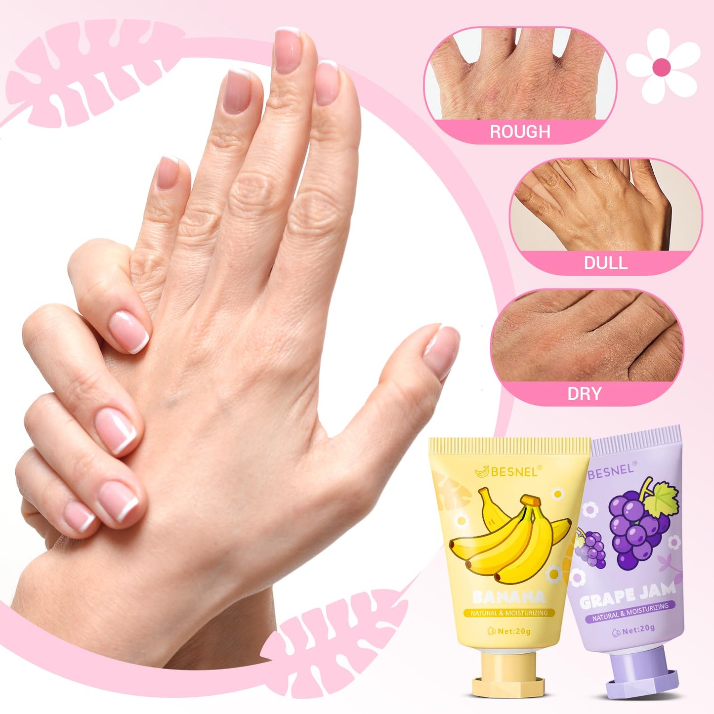 BESNEL 8 Pack Hand Cream Gift Set For Women, Teacher Appreciation Gifts, Mini Hand Lotion Travel Size in Bulk for Dry Cracked Hands, Graduation Gift, Birthday Gift, Bridesmaid Gift,Party Favors