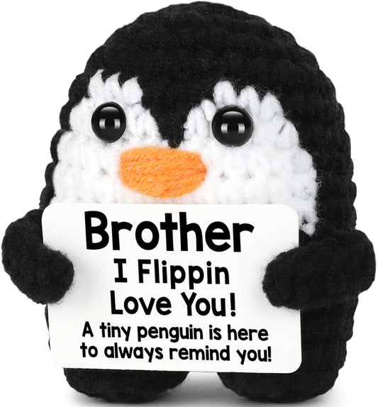CryCarrot Mini Funny Fathers Day Brother Gifts from Sister Brother, Handmade Crochet Mini Penguin Birthday Gifts for Brother Boy Friend, I Love You Brother for Fathers Day Present Positive Cute Decor