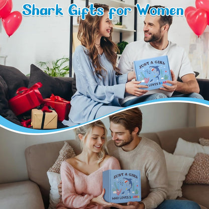 Shark Gifts for Women, 10Pcs Shark Lovers Gift for Girls Including Glass Cup Bracelet Tote bag Makeup Bag Shark Coin Purse Socks Notepad Gift Card for Christmas Birthday Mothers Day