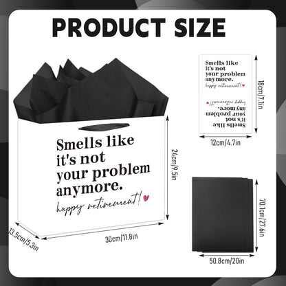 Anyangzhao Black and White Retirement Gift Bag, Funny Retirement Gift Bag with Greeting Card and Tissue Paper, Happy Retired Party Decorations for Men, Women, Farewell, Going Away Party Supplies