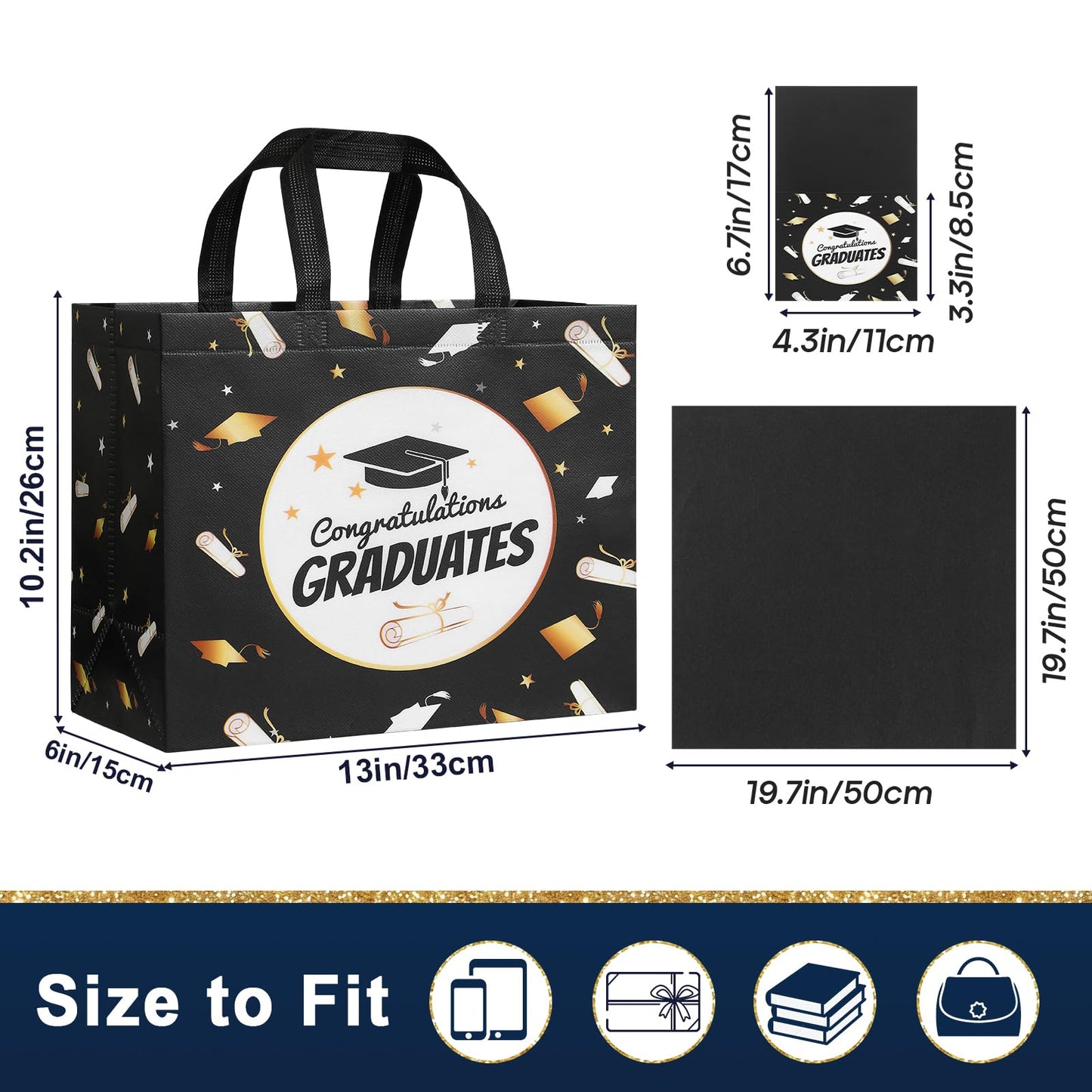 STYPOP 2 Pack 13" Large Graduation Gift Bags with Tissue Paper, Reusable Non-Woven Grad Bags with Handles, Best Graduation Gifts Class of 2026 College/High School / 8th Grade, 12.8"*10.2"*6.3"