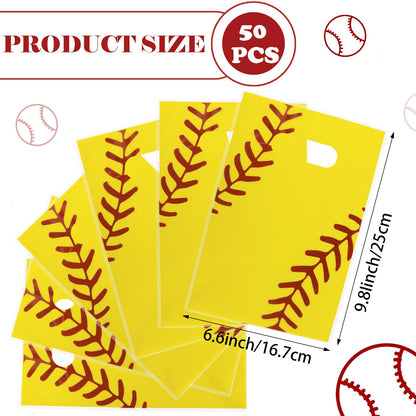Hxezoc 50 Pieces Softball Gift Bags with Handle, Plastic Treat Candy Bag Sport Favor Bags For Kids Birthday Party Decoration Supplies (Yellow)