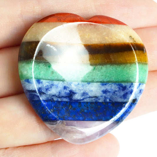 Worry Stone for Anxiety, Thumb Crystals and Healing Stones, 7 Chakra Heart Stone Healing Crystals, Meditation Accessories Stress Relief Gifts for Women Men