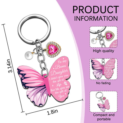 Bonus Daughter Gifts For Birthday Stepdaughter Keychain From Stepmom Stepdad Mothers Day Christmas Graduation Gifts