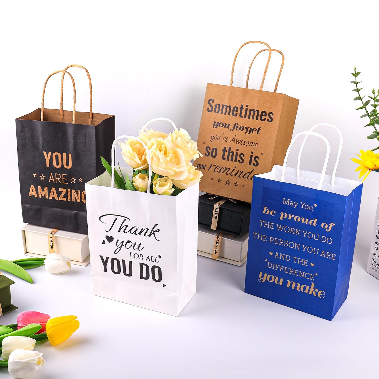 Addblu 30 Pack Employee Appreciation Thank You Gift Bags Bulk with Handles, 8 x 5.9 x 3 Inches for Coworker Staff, Team Gifts, Pastor Day , Customer Service, Teachers , Volunteer, Vet Tech , Nursing , Easter, Holidays(Kraft Paper, 30 Pcs)
