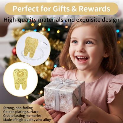 Sibba 6 PCS Tooth Fairy Coins Keepsake Kit Lost Teeth Reward Commemorative Coin with Case Zinc Alloy Dental Tooth Fairy Golden Novelty Coin Milestone Dentistry Dentist Funny Gifts Stocking Stuffers