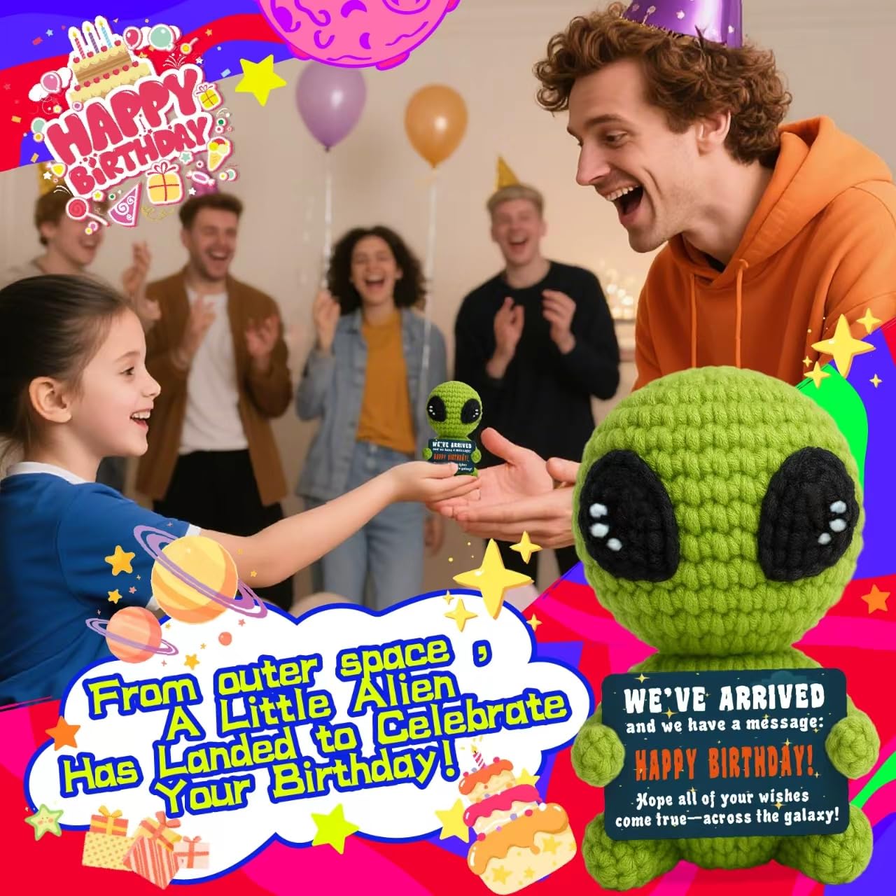 Cool Crochet Alien Unique Birthday Gifts for Him Her Man Women Friends Handmade Positive Alien Funny Space Theme 18th 21th Birhtday Gift for Sci-Fi Fans