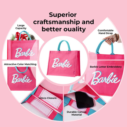 MINISO Barbie Tote Bag, Large Canvas Tote bag for Women, Fashion Shopping Work handbags, Personalized Present for Birthday, Beach, Holiday, Wedding, Birthday Gifts for Mom, Sister, Teacher, Friend