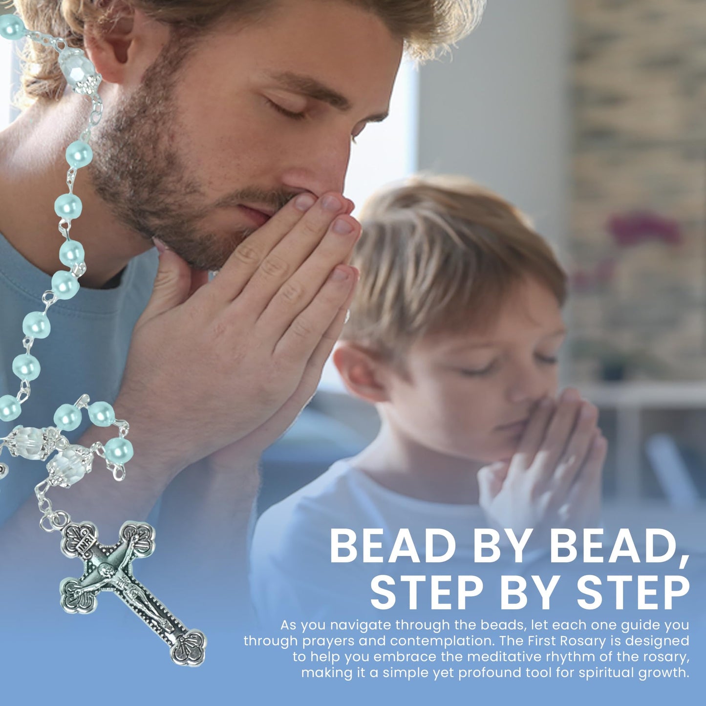 Baptism Gifts for Boys – Blue Rosary with Ceramic Keepsake Box and Card, Catholic Communion Gift, Christening and Baby Shower Rosary Beads, Sweet Treasures Gifts, Blue