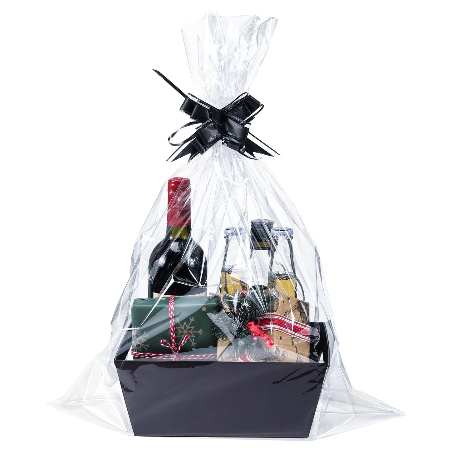 MADHOLLY 6 Set Baskets for Gifts Empty - Sturdy Kraft Graduation Gift Basket Kit with Cellophane Wrap Pull Bows for Men, Father’s Day, Career Promotion, Birthday Gift Wrapping, Black