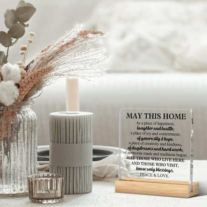 House Warming Gifts New Home, New Home Gift Ideas, Acrylic Desk Decor, May This Home Be a Place of Happiness Acrylic Plaques for Home Bedroom Bathroom Kitchen Office Table Decor 4x4 Inch